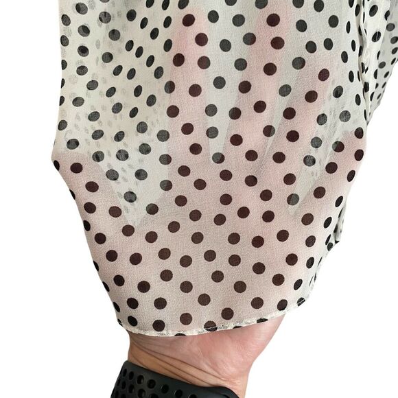 ZARA XS Blouse Popover Button Front Polka Dot White Black Ruffle Top - Picture 6 of 9